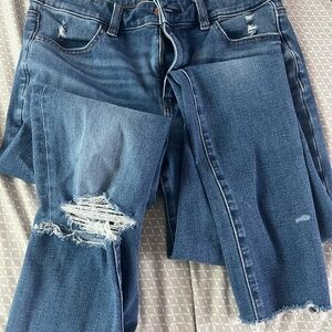 American Eagle Outfitters Blue Skinny Jeans Distressed Frayed Hem